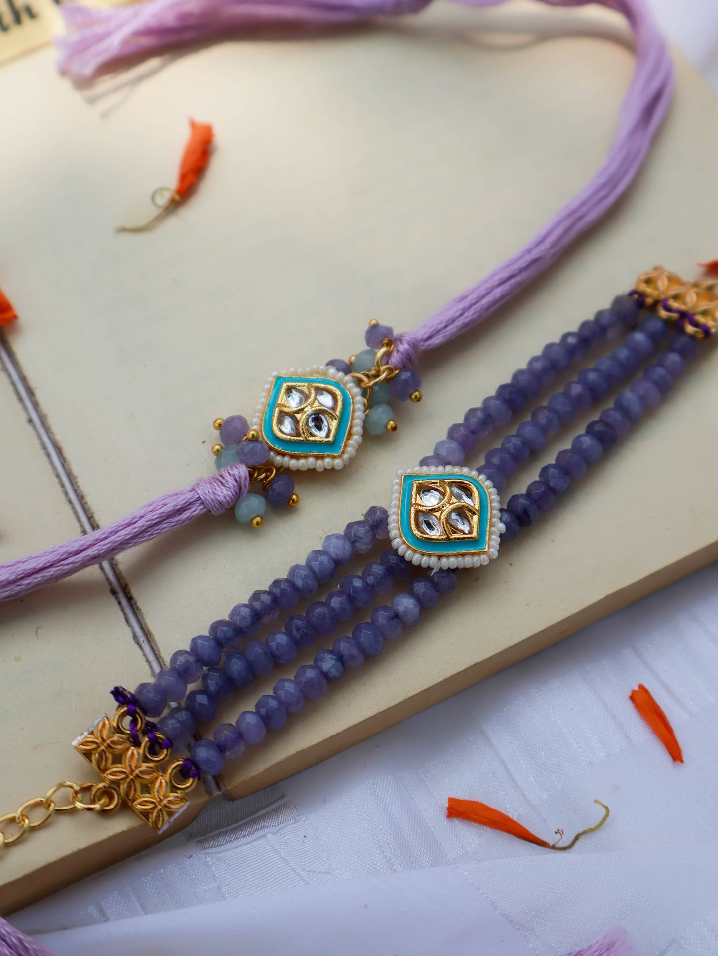Luft Lavender Meenakari Rakhi Lumba Set