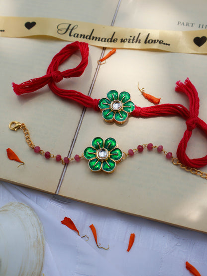 Rayan Green Floral Rakhi Lumba Set