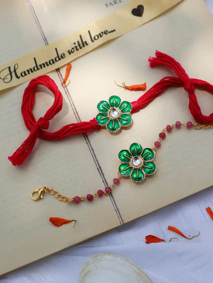 Rayan Green Floral Rakhi Lumba Set