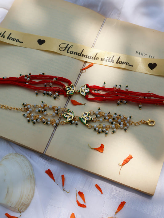 Seerat Red Kundan Rakhi Lumba Set