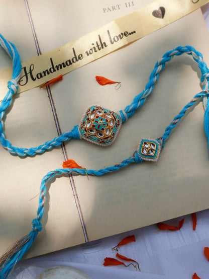 Arihan Turquoise Meenakari Rakhi Set