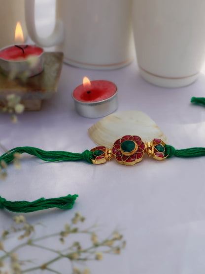 Vihaan Red & Green Kundan Rakhi
