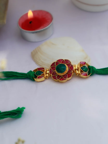 Vihaan Red & Green Kundan Rakhi