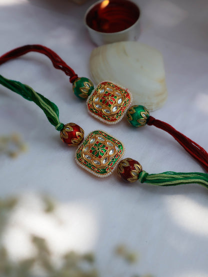 Arnav Multicolored Kundan Rakhi Set
