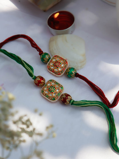 Arnav Multicolored Kundan Rakhi Set