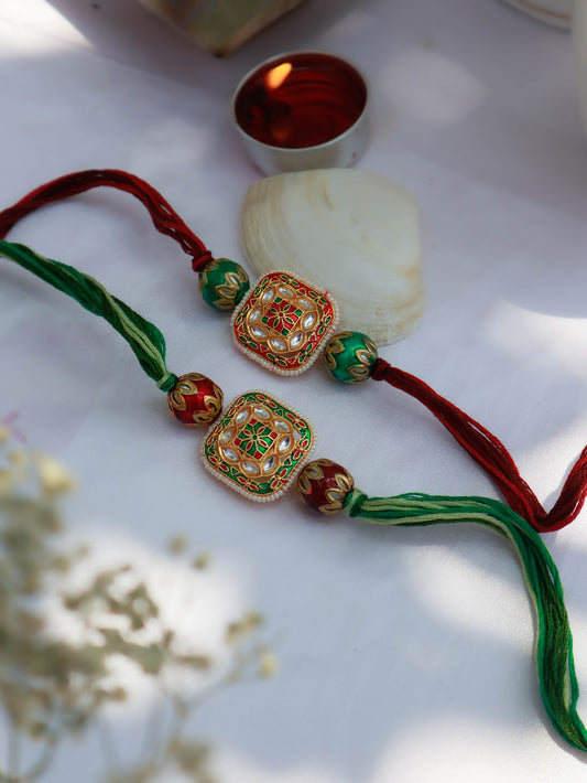Arnav Multicolored Kundan Rakhi Set