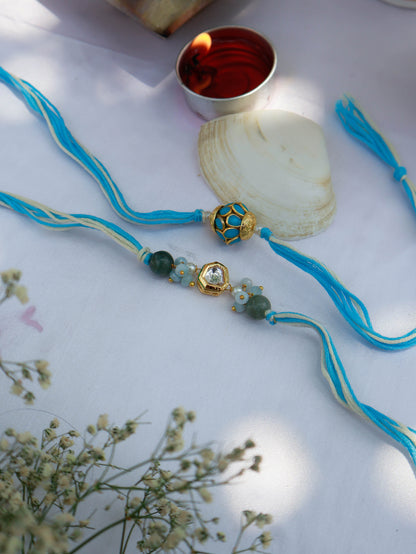 Kiaan Turquoise Kundan Rakhi Set