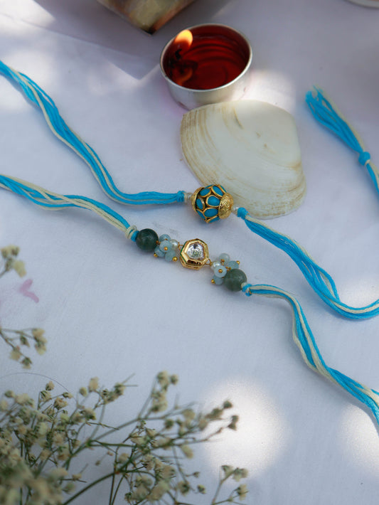 Kiaan Turquoise Kundan Rakhi Set