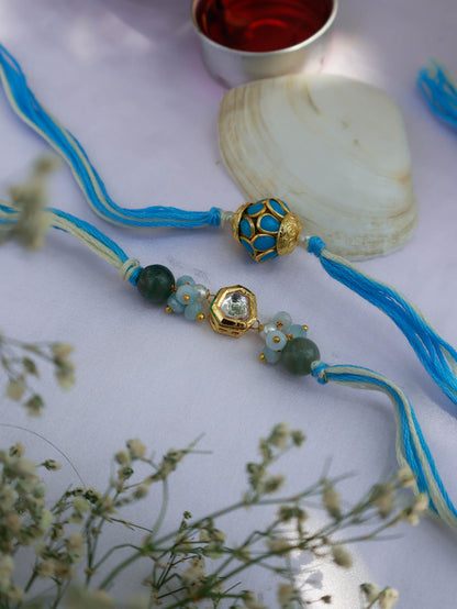 Kiaan Turquoise Kundan Rakhi Set