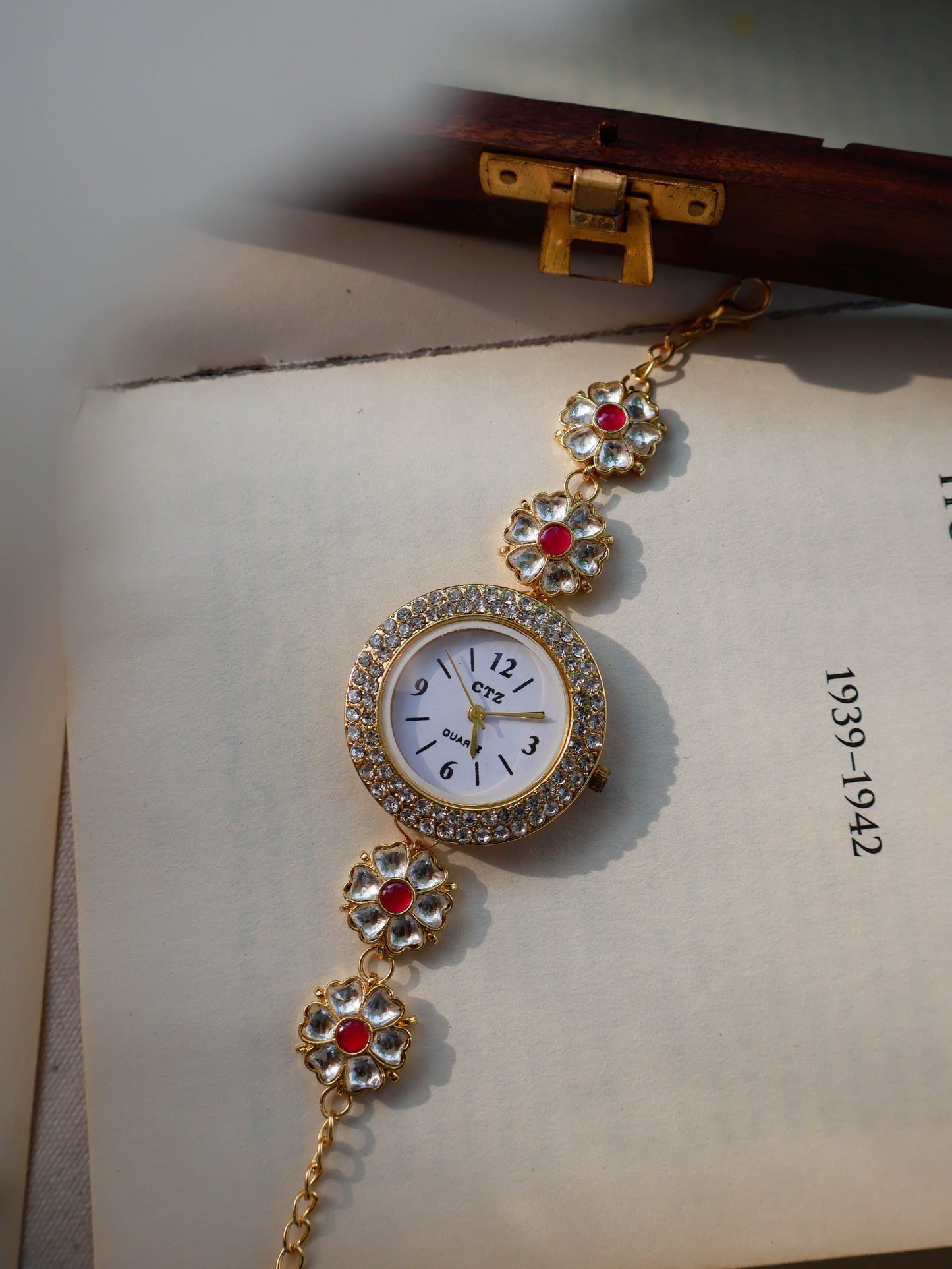 Iris Pink Kundan Floral Wrist Watch