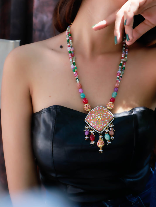 Mayuri Meenakari Multicolored Pendant Necklace