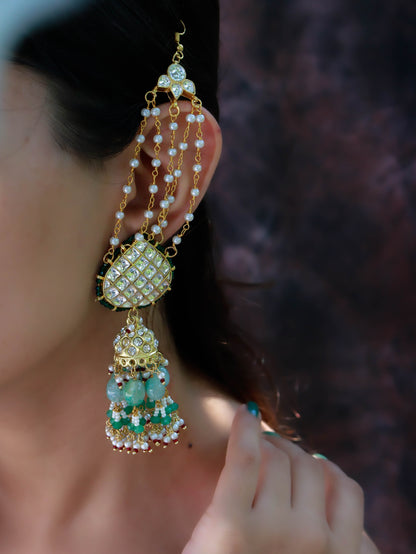 Kizzi Mint Kundan Jhumka with Earchain