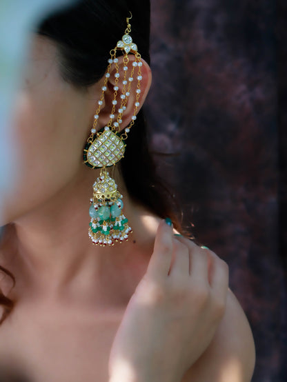 Kizzi Mint Kundan Jhumka with Earchain