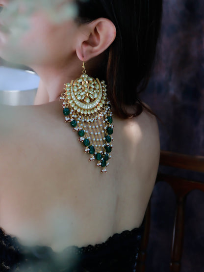 Jasum Green Kundan Chandbali Earrings