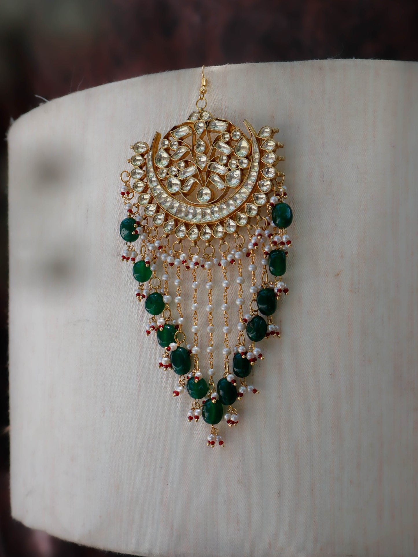 Jasum Green Kundan Chandbali Earrings