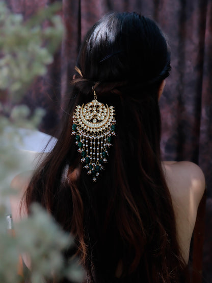 Ishanvi Green Kundan Hair Pin