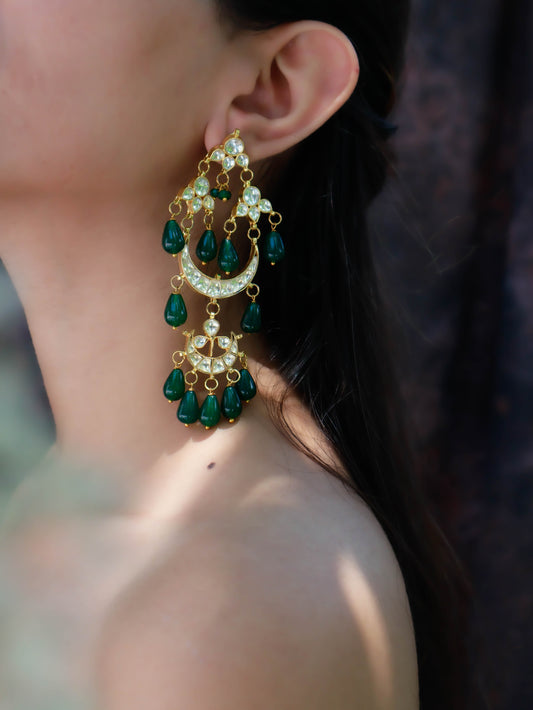 Hania Green Kundan Chandbali Earrings