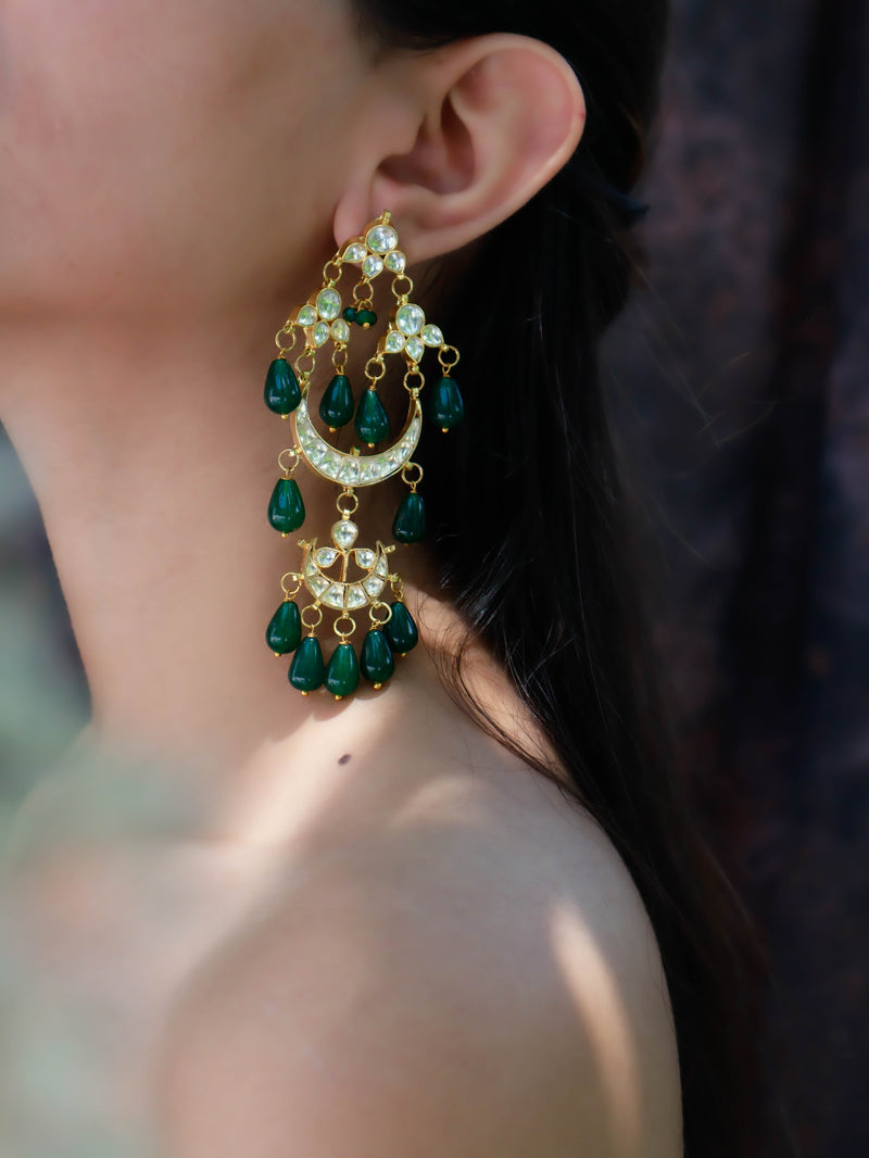 Hania Green Kundan Chaandbaali Earrings