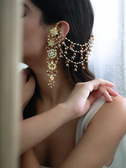 Amisa Kundan Red Earchain Earrings