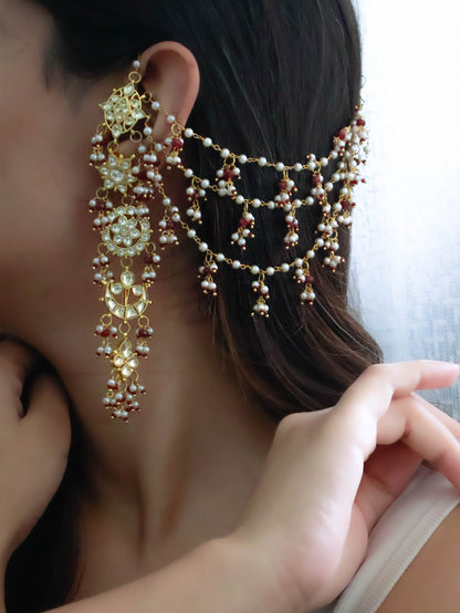 Amisa Kundan Red Earchain Earrings