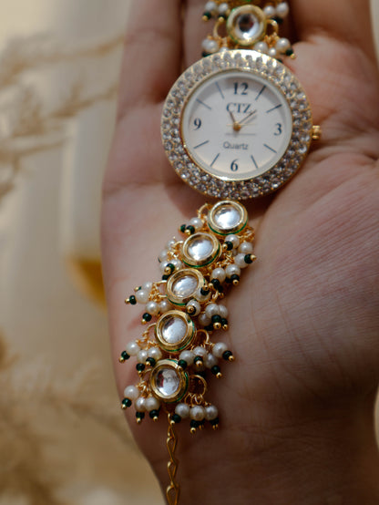 Maren Green Kundan Wrist Watch