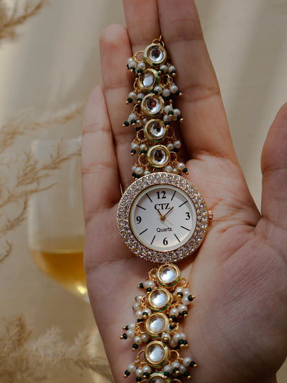 Maren Green Kundan Wrist Watch