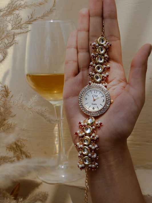 Maren Red Kundan Wrist Watch