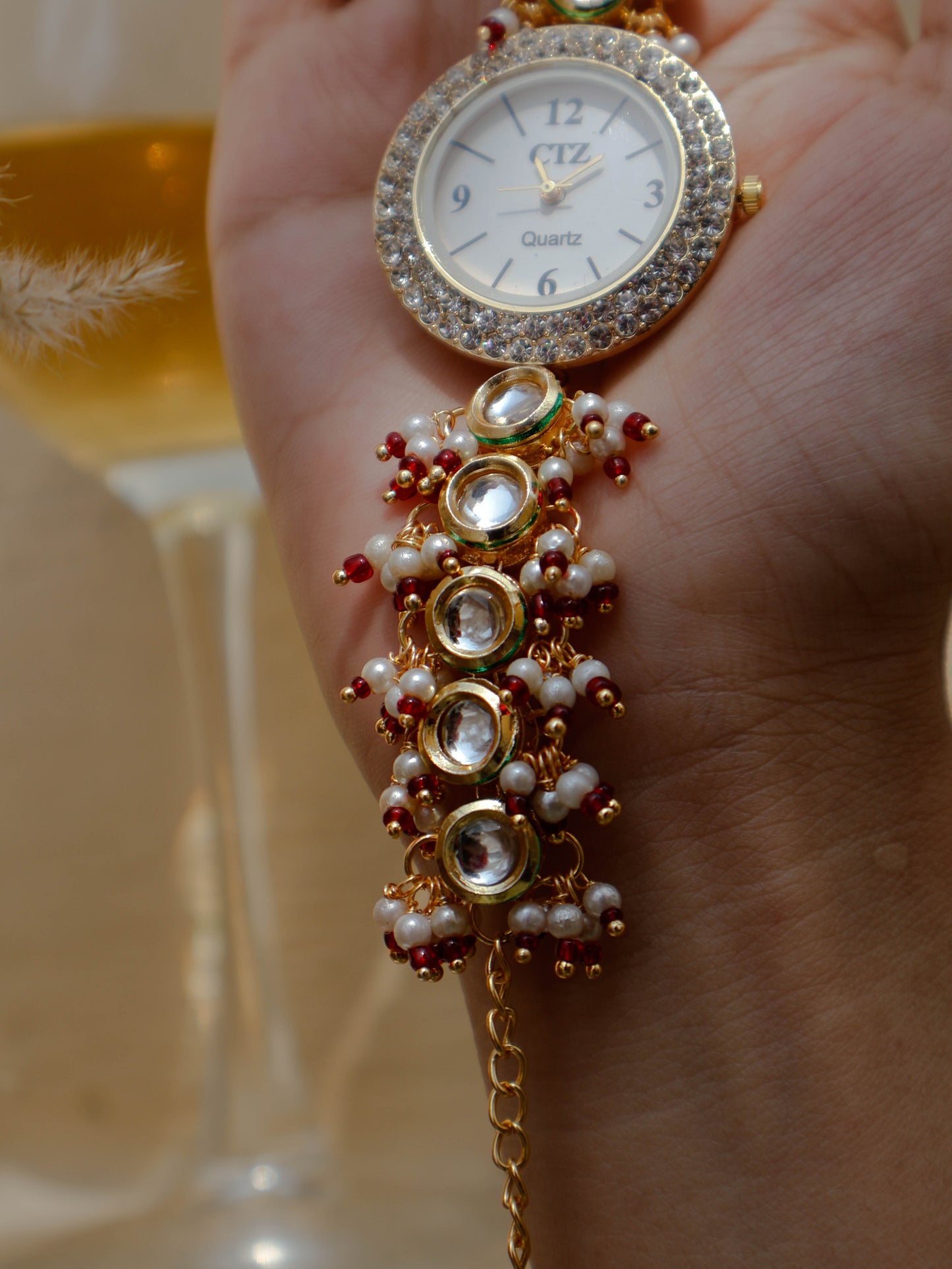 Maren Red Kundan Wrist Watch