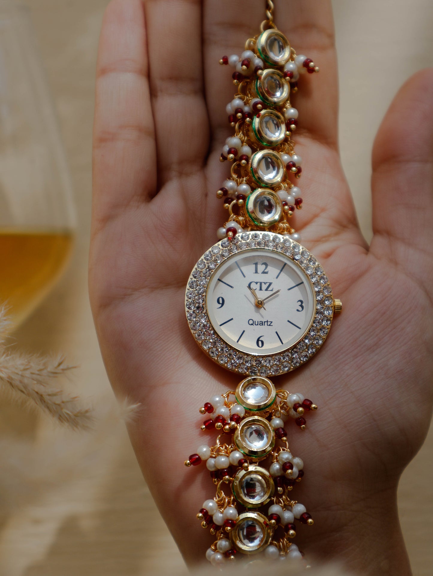 Maren Red Kundan Wrist Watch