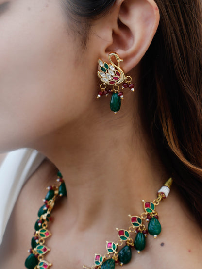 Swan Red-Green Kundan Necklace Set