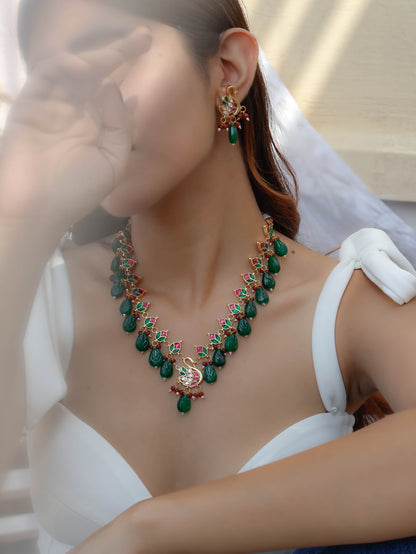 Swan Red-Green Kundan Necklace Set