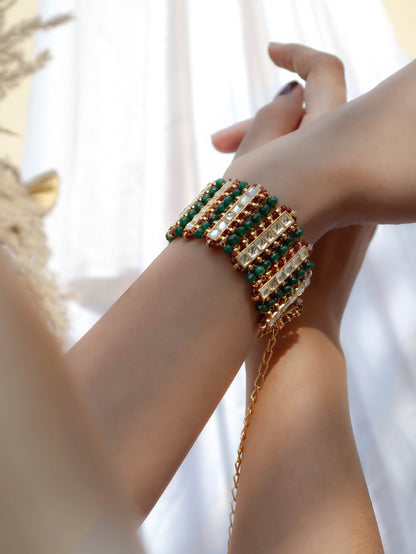 Cambay Red-Green Kundan Bracelet