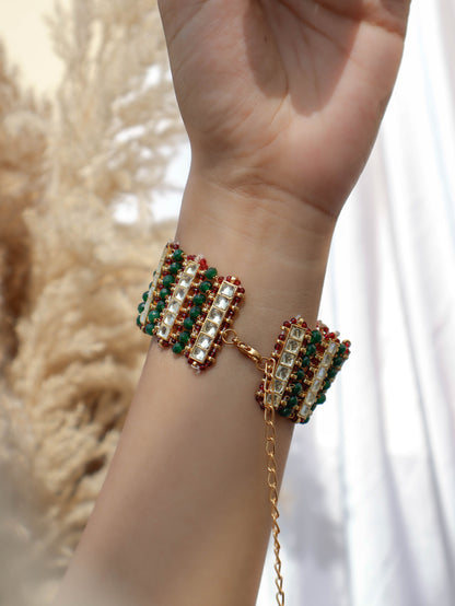 Cambay Red-Green Kundan Bracelet