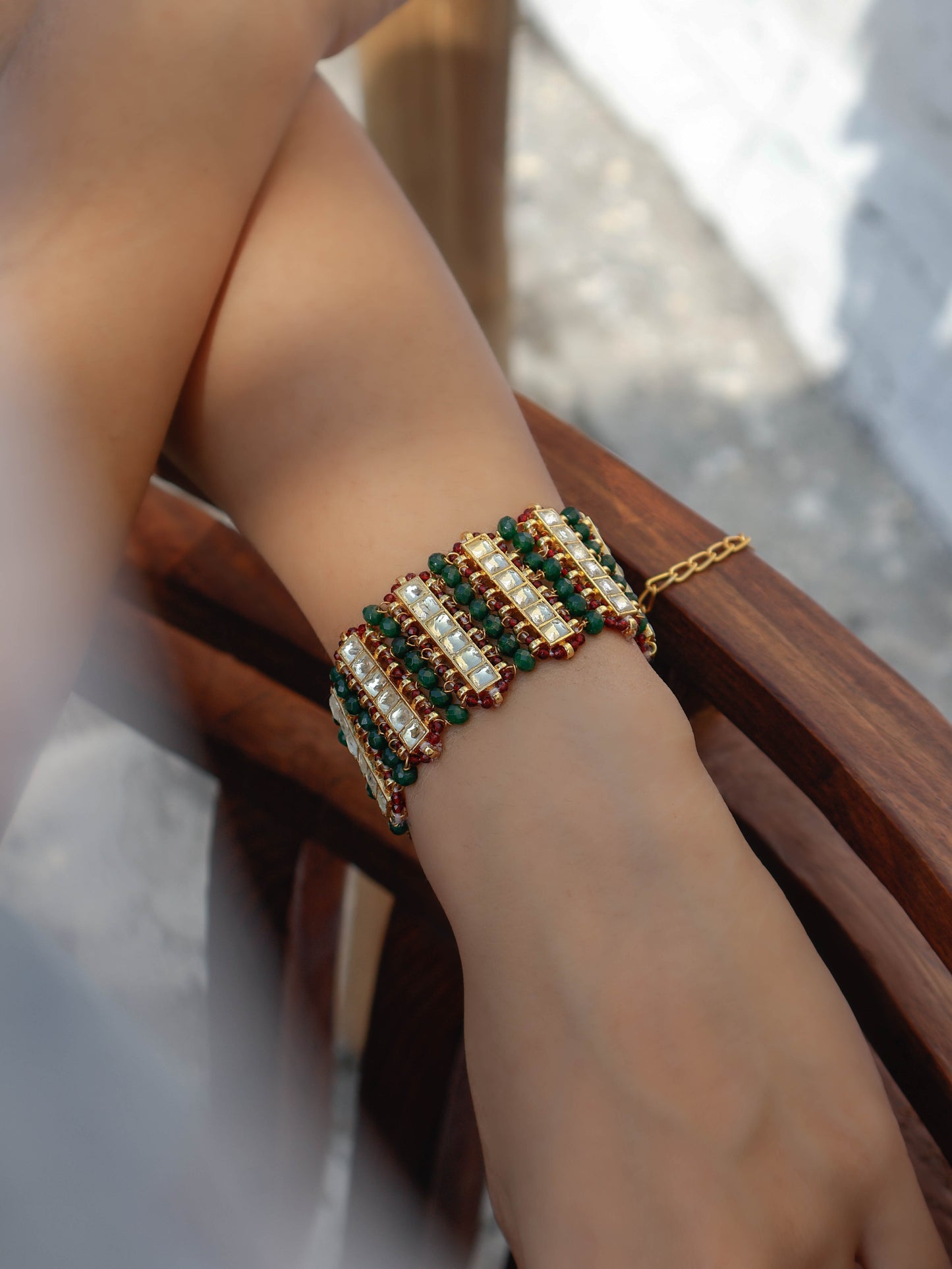 Cambay Red-Green Kundan Bracelet