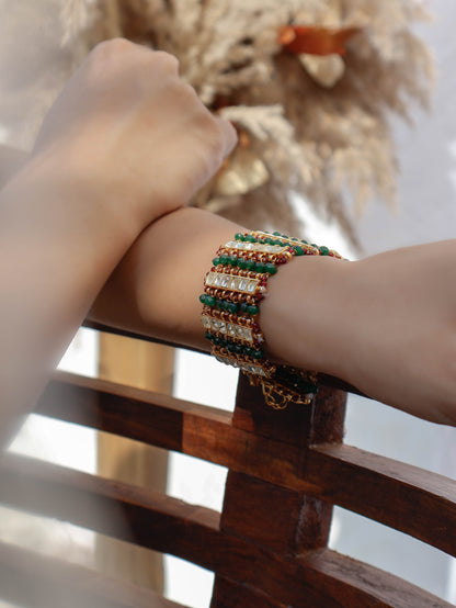 Cambay Red-Green Kundan Bracelet