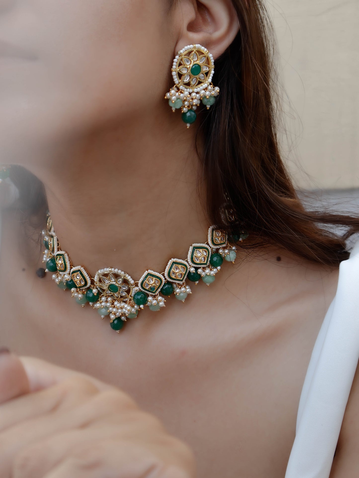 Hanifa Mint Green Kundan Necklace Set