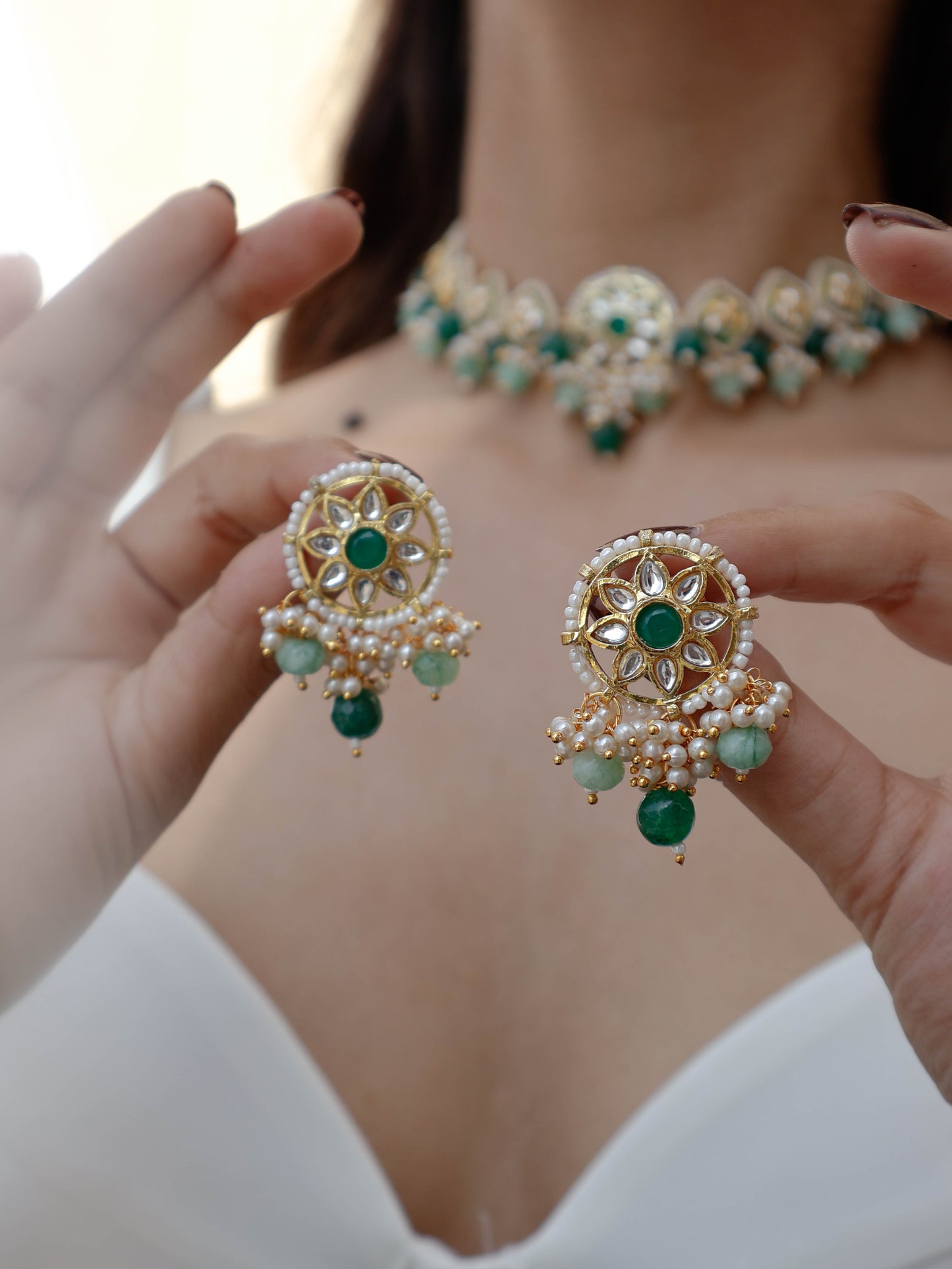 Hanifa Mint Green Kundan Necklace Set