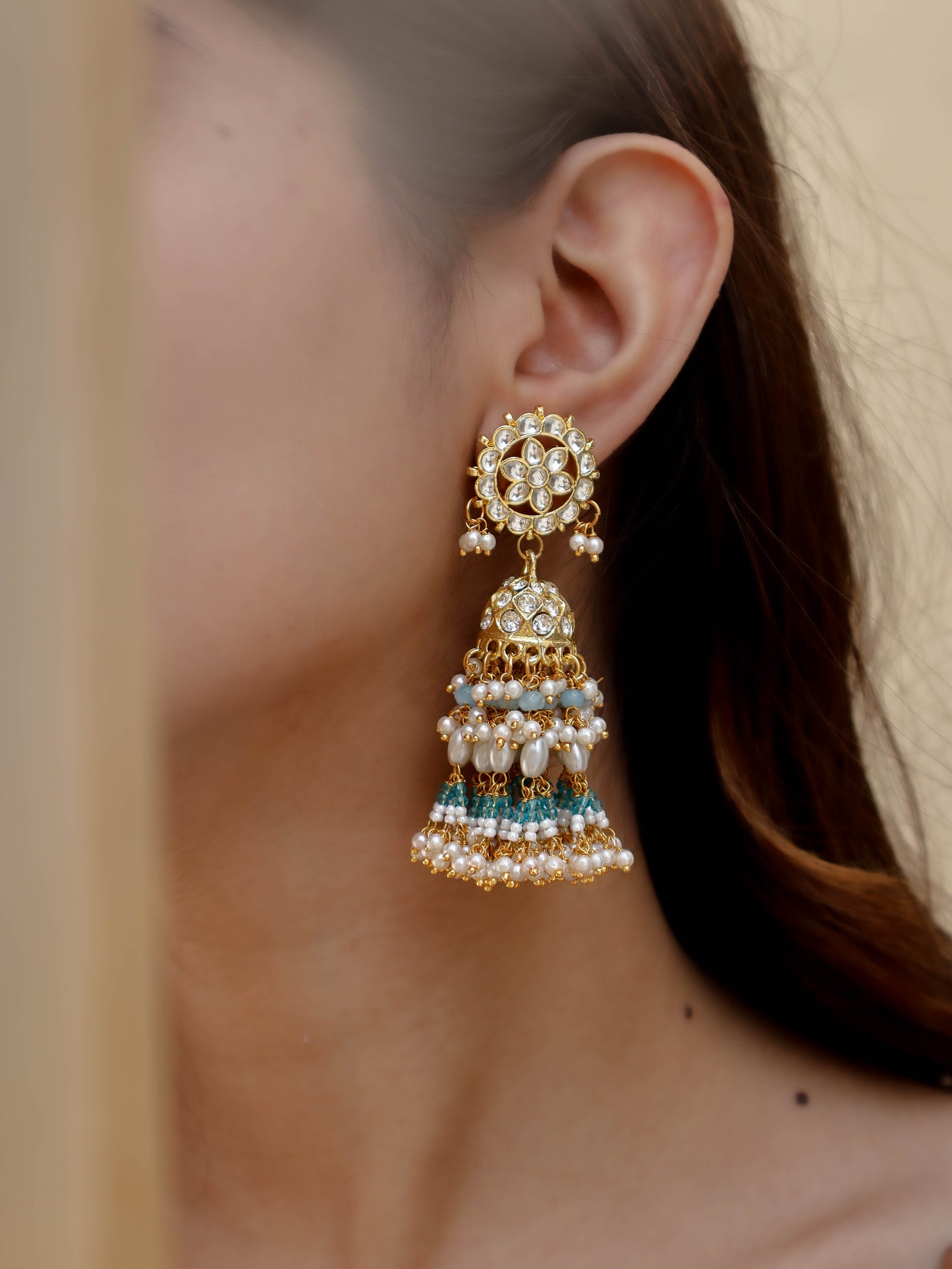 Ira Turquoise Kundan Jhumka Earrings