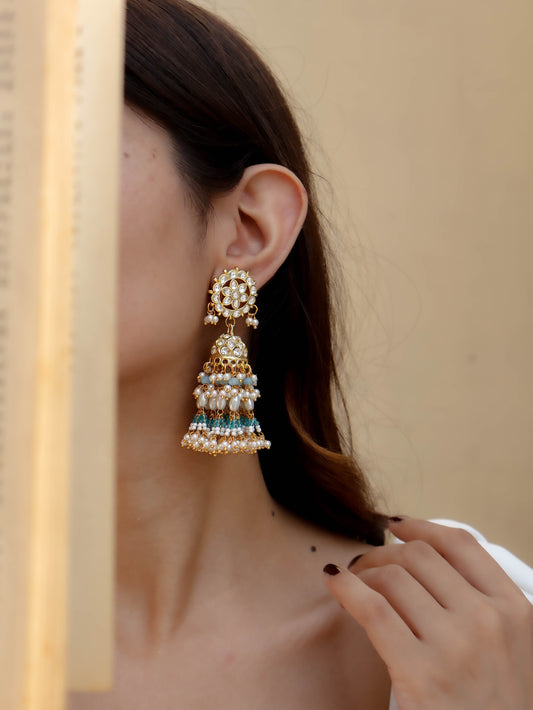 Ira Turquoise Kundan Jhumka Earrings