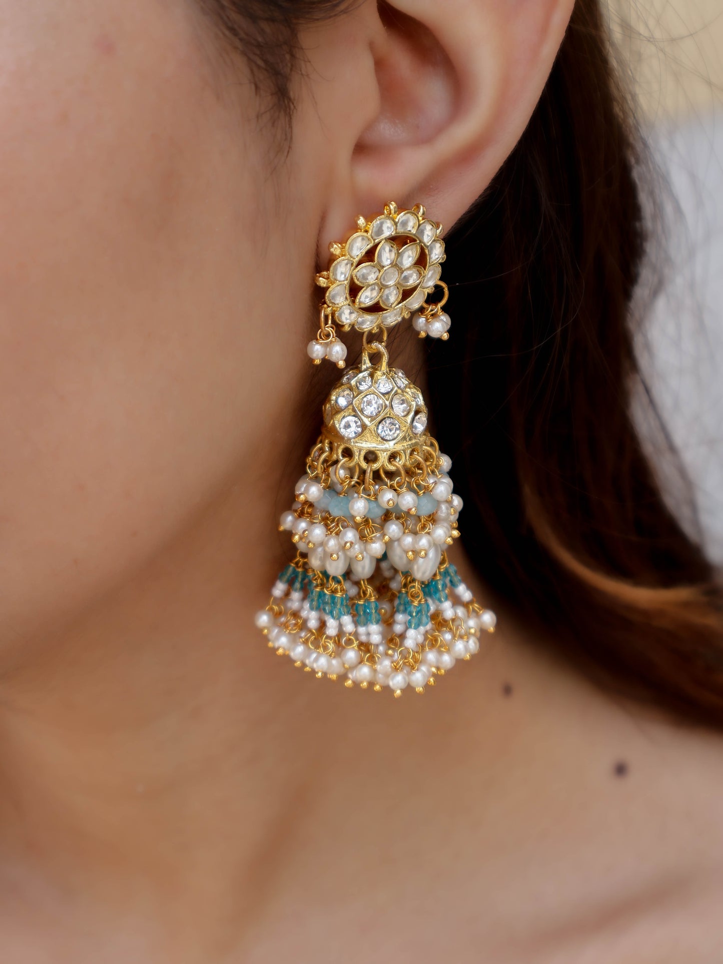 Ira Turquoise Kundan Jhumka Earrings