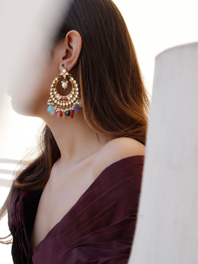 Asaara Multicolored Kundan Chaandbaali Earrings