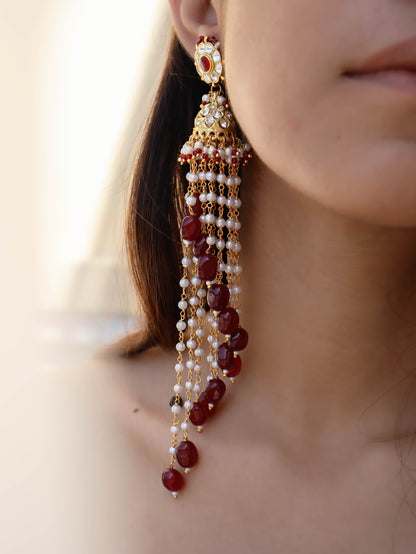 Zubra Red Kundan Jhumka Earrings