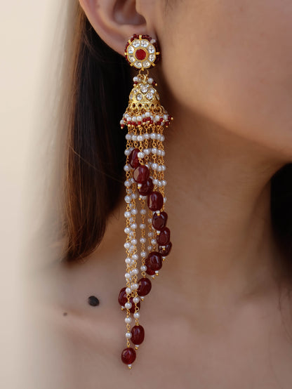 Zubra Red Kundan Jhumka Earrings