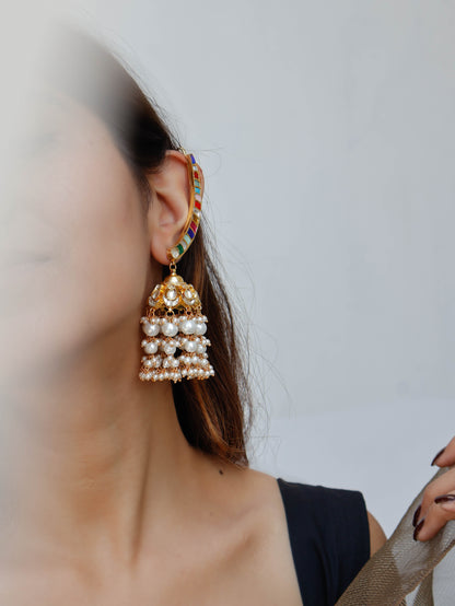 Jinka Multicolored Kundan Earcuff Jhumka Earrings