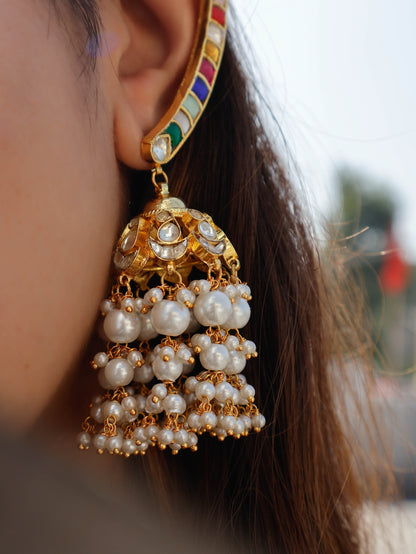 Jinka Multicolored Kundan Earcuff Jhumka Earrings