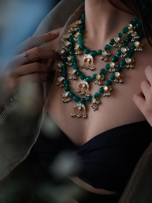 Gina Multi-layered Kundan Green Necklace