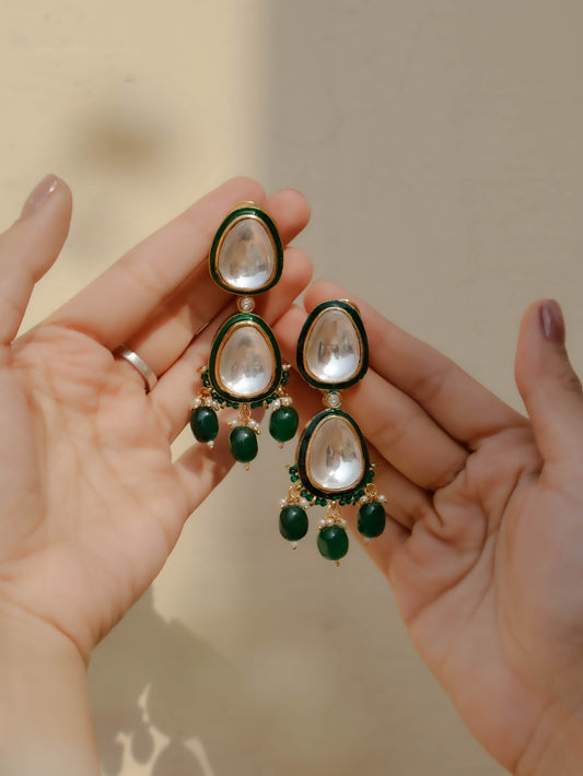 Maye Polki Green Earrings