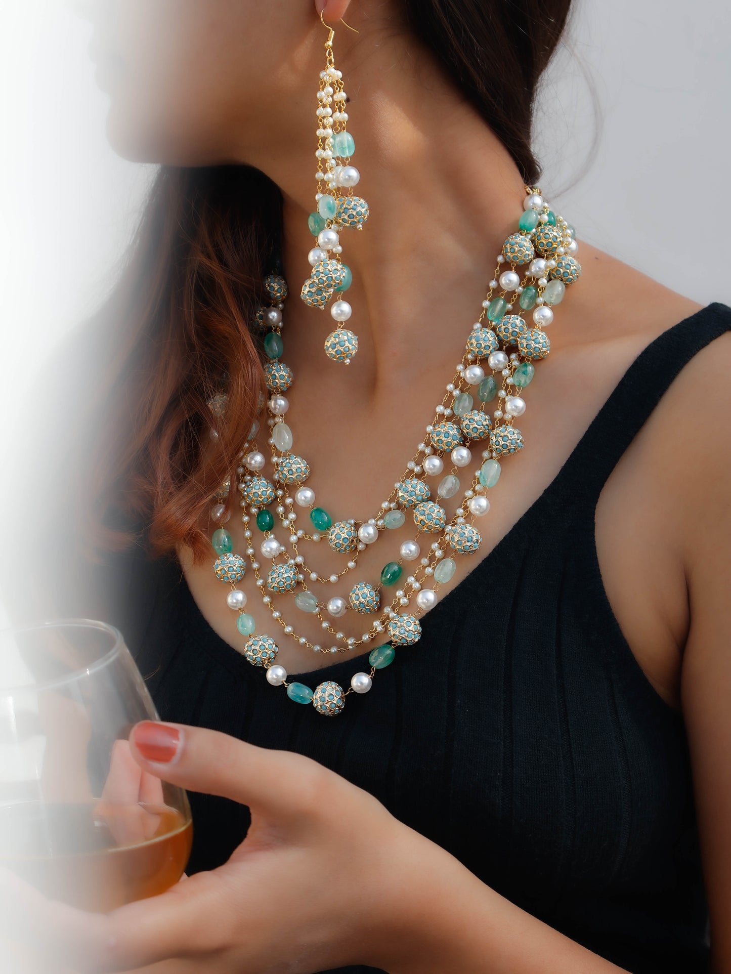 Talia Turquoise Pearls Necklace Set