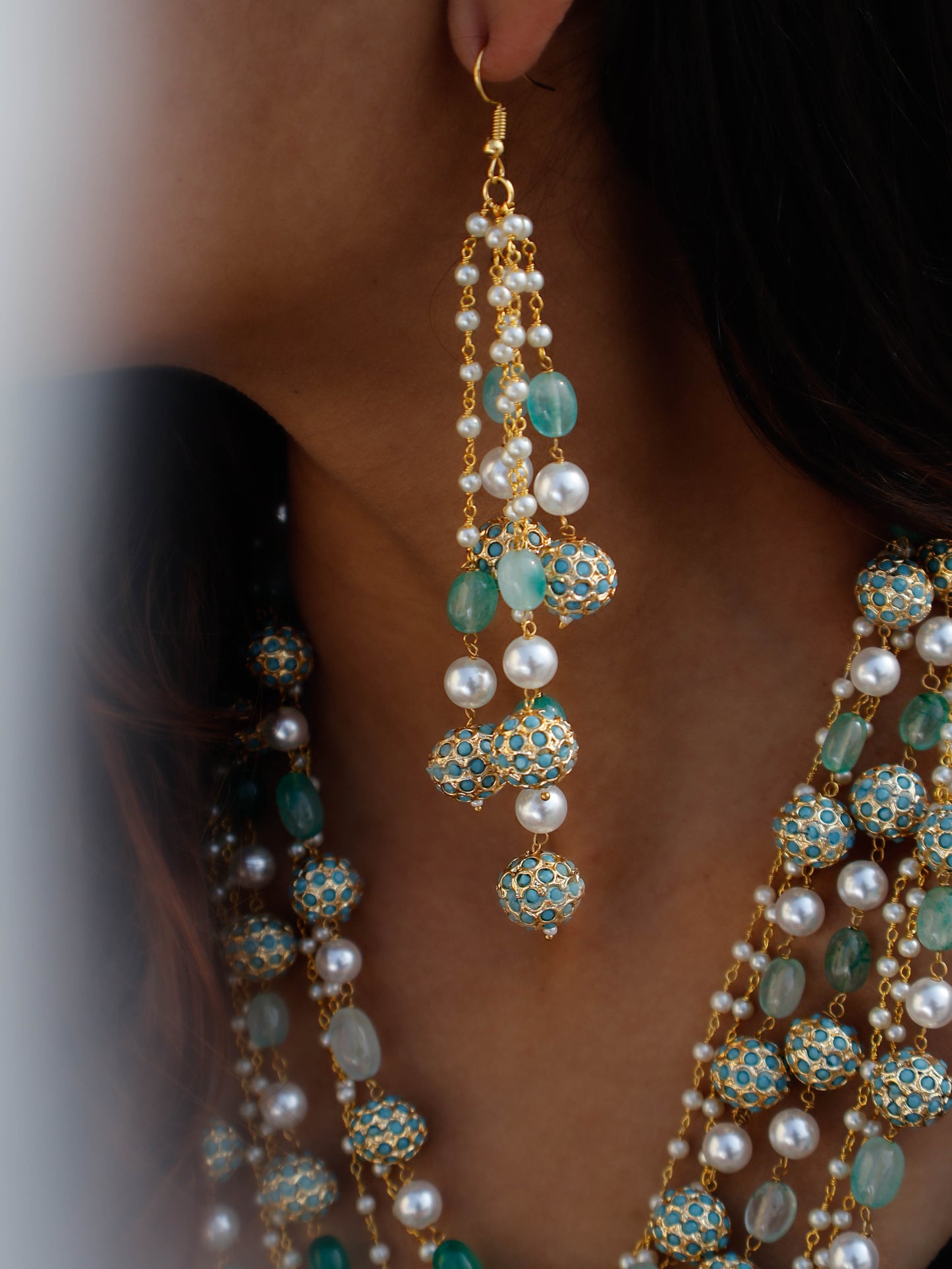 Talia Turquoise Pearls Necklace Set