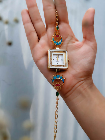 Amora Turquoise Kundan Wrist Watch